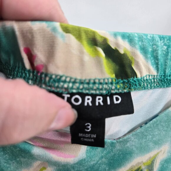 Torrid Teal Tea Length Midi Chiffon Pleated Shark Bite Floral Dress Size 3/3x - Picture 10 of 12